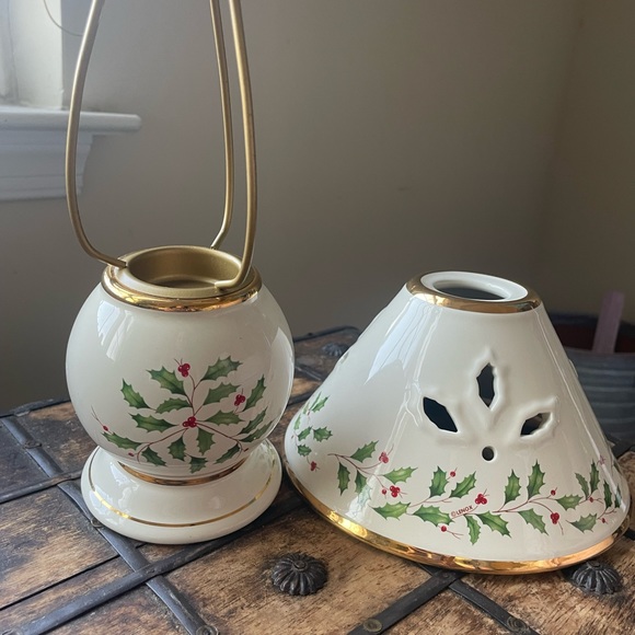 Vintage Lenox Holiday Tealight Votive Candle Lamp Christmas Holly Berry - Picture 2 of 6